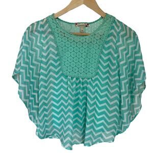 Girls M Speechless Crochet Lace Mint White Chevron Print Sheer Blouse Tank Set